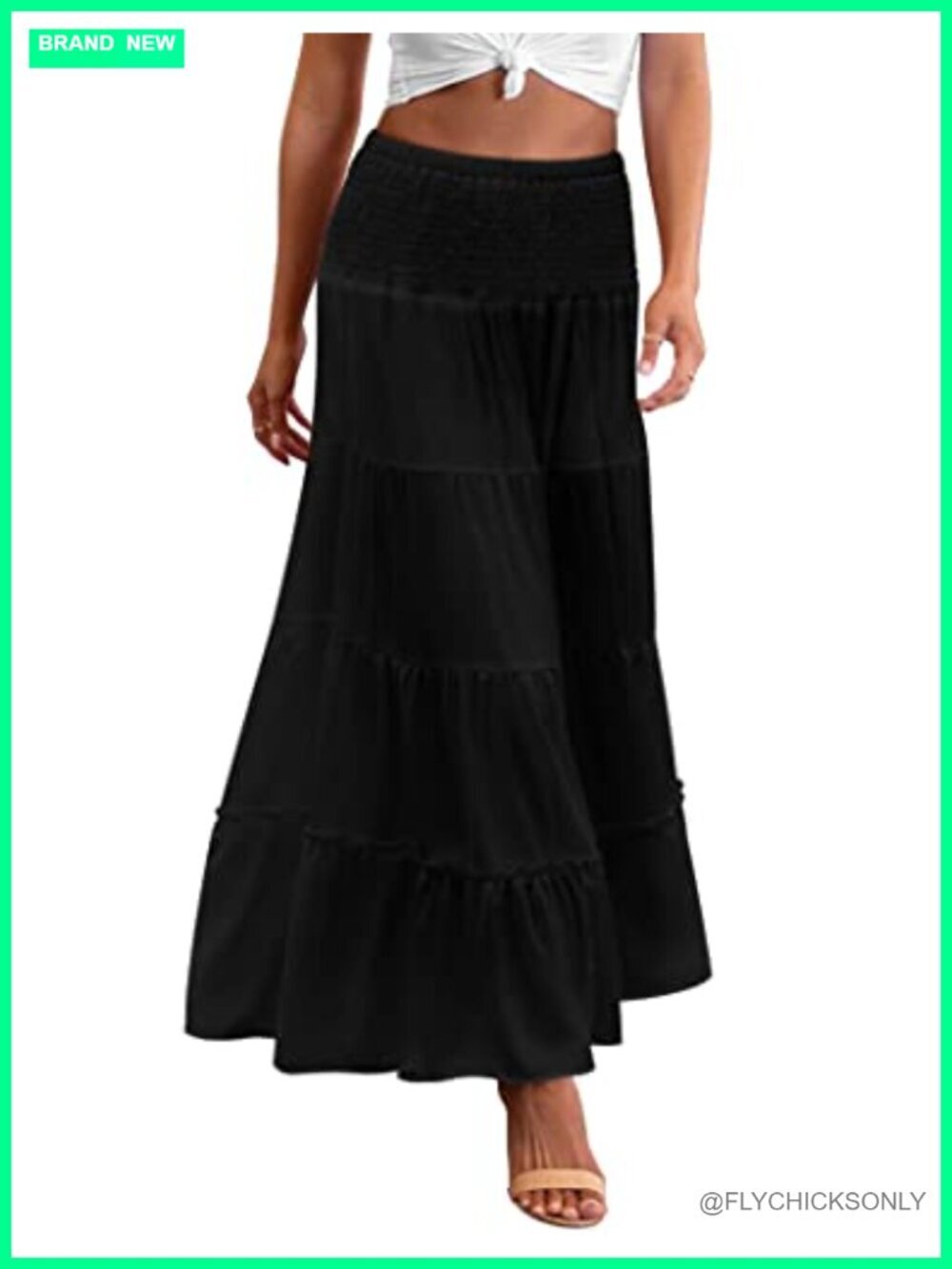Women's Tiered Elastic High Waist Boho Maxi Skirt Double Layered A-Line Casual